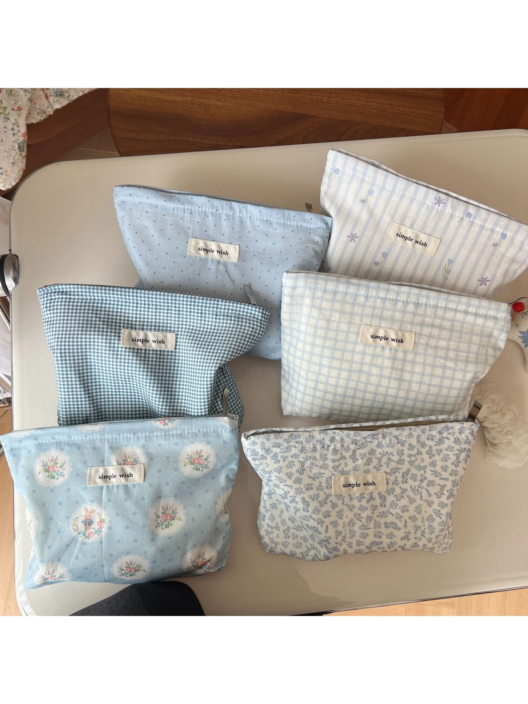 Cosbai - Blue Tones Plaid and Floral Makeup Bag