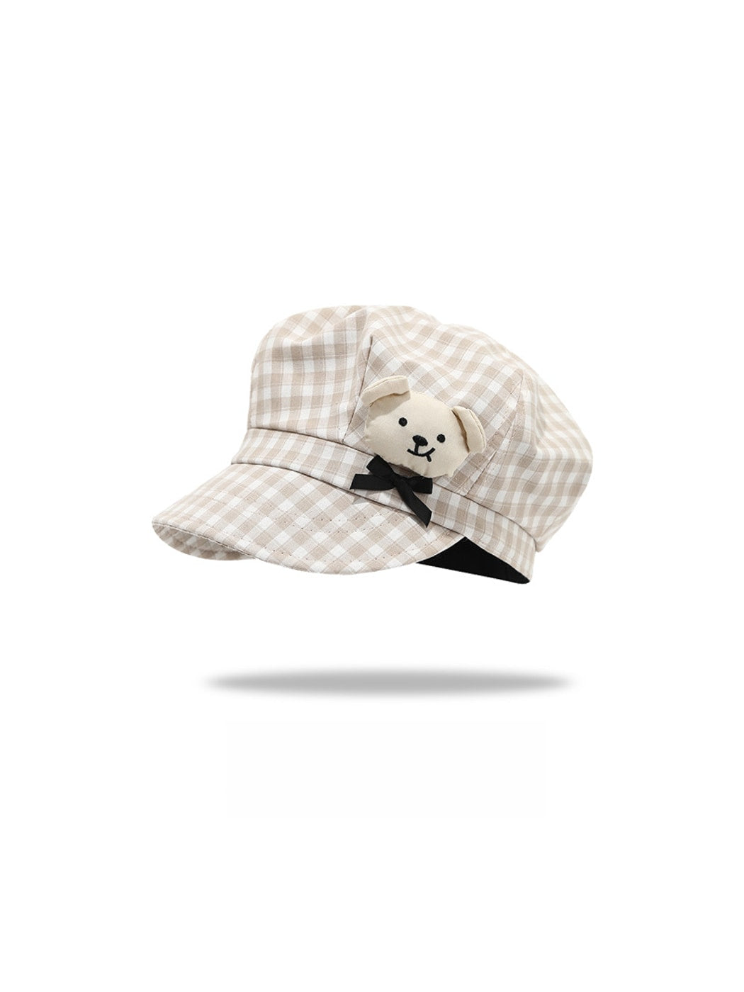 Haila - Plaid Pattern Bear Decoration Beret