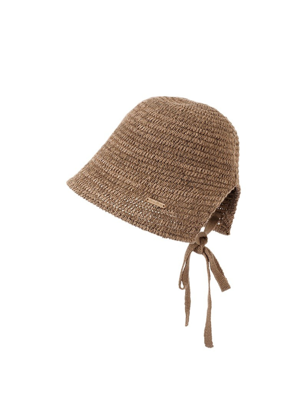 Model wearing the Haila crochet curve brim hat styled with casual outfit