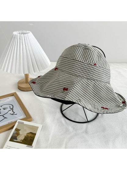 Haila - Cherry Gingham Wide Brim Casual Bucket Hat