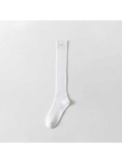 Rufia - Small Metal Plate Detail Solid Color Knee-high Socks