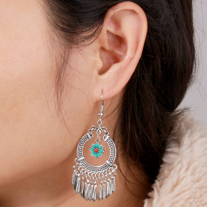 Earwish - Boho Fringe Earrings with Floral Charm