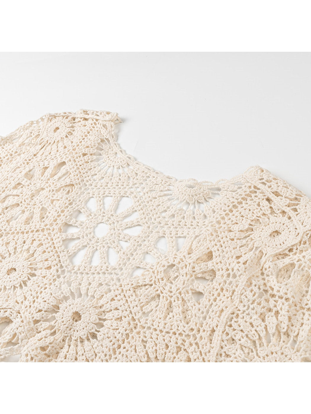 Crosa - Tie Front V Neck Knit Openwork Cardigan