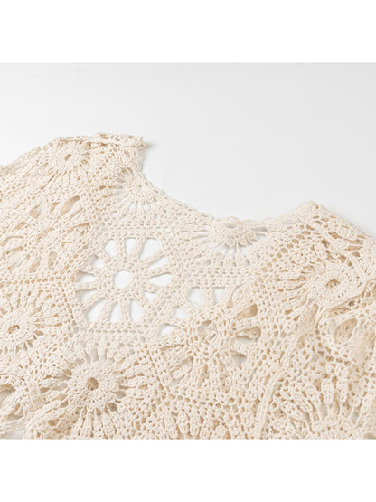 Crosa - Tie Front V Neck Knit Openwork Cardigan