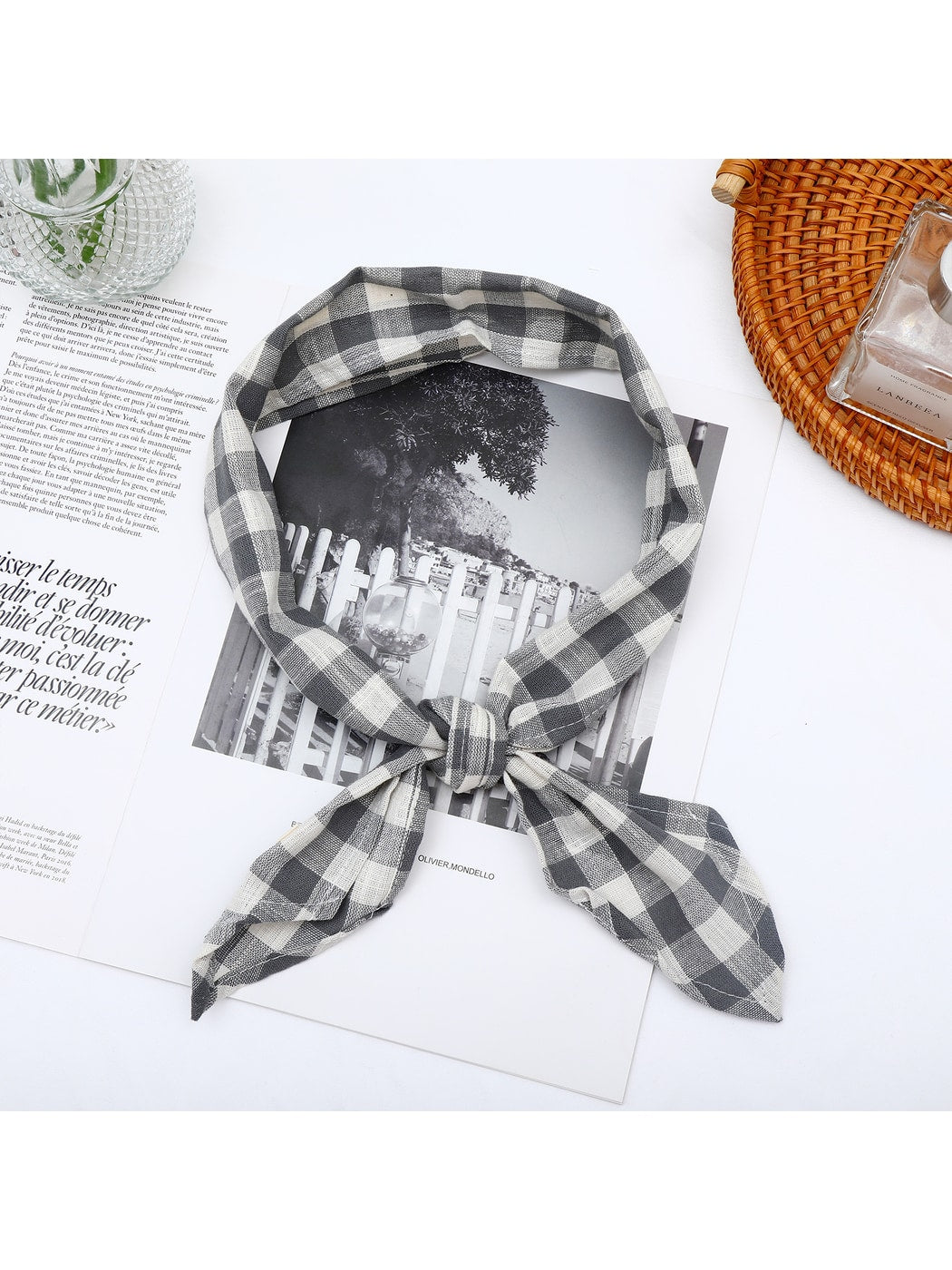 Scarvii - Geometric Check Tie-End Triangle Bandana