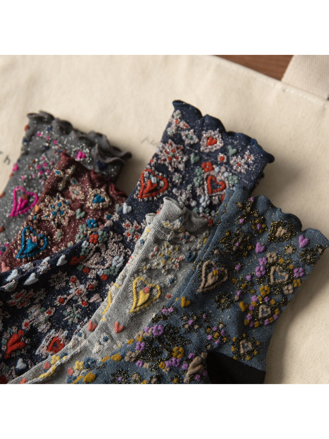 Rufia - Sweetheart Embroidered Crew Socks