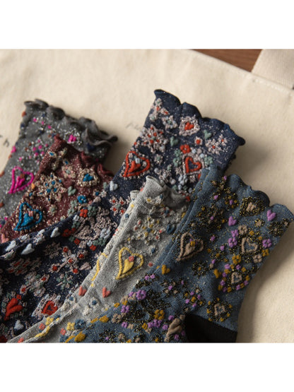 Rufia - Sweetheart Embroidered Crew Socks