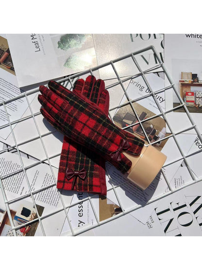 Gloving - Plaid Touchscreen Gloves with Bow