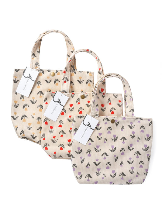 Cosbai - Corduroy Tulip Print Small Tote Bag