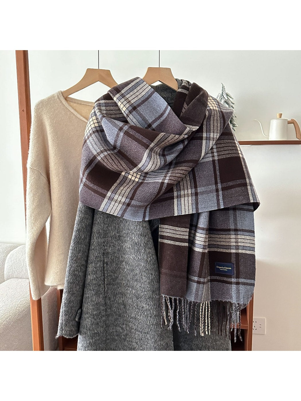 Scarvii - Mixed-Scale Plaid Fringed Scarf
