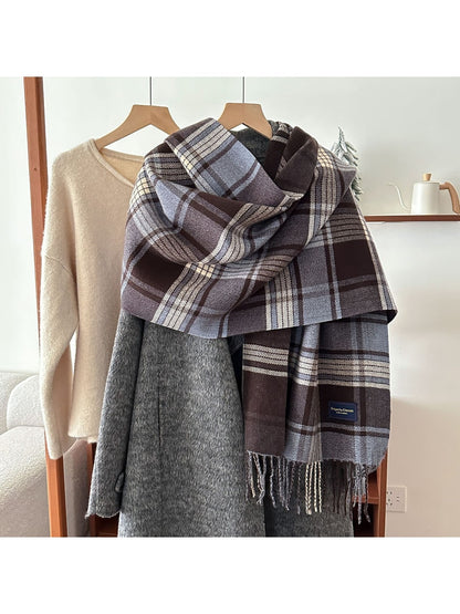 Scarvii - Mixed-Scale Plaid Fringed Scarf