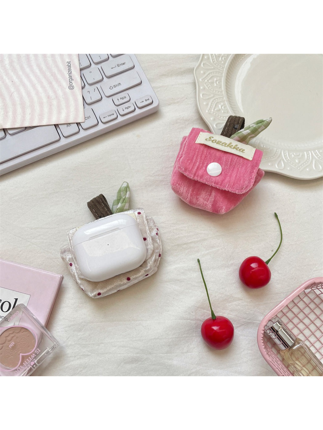 Cosbai plush mini earbuds pouch bag shown from top view with zipper open