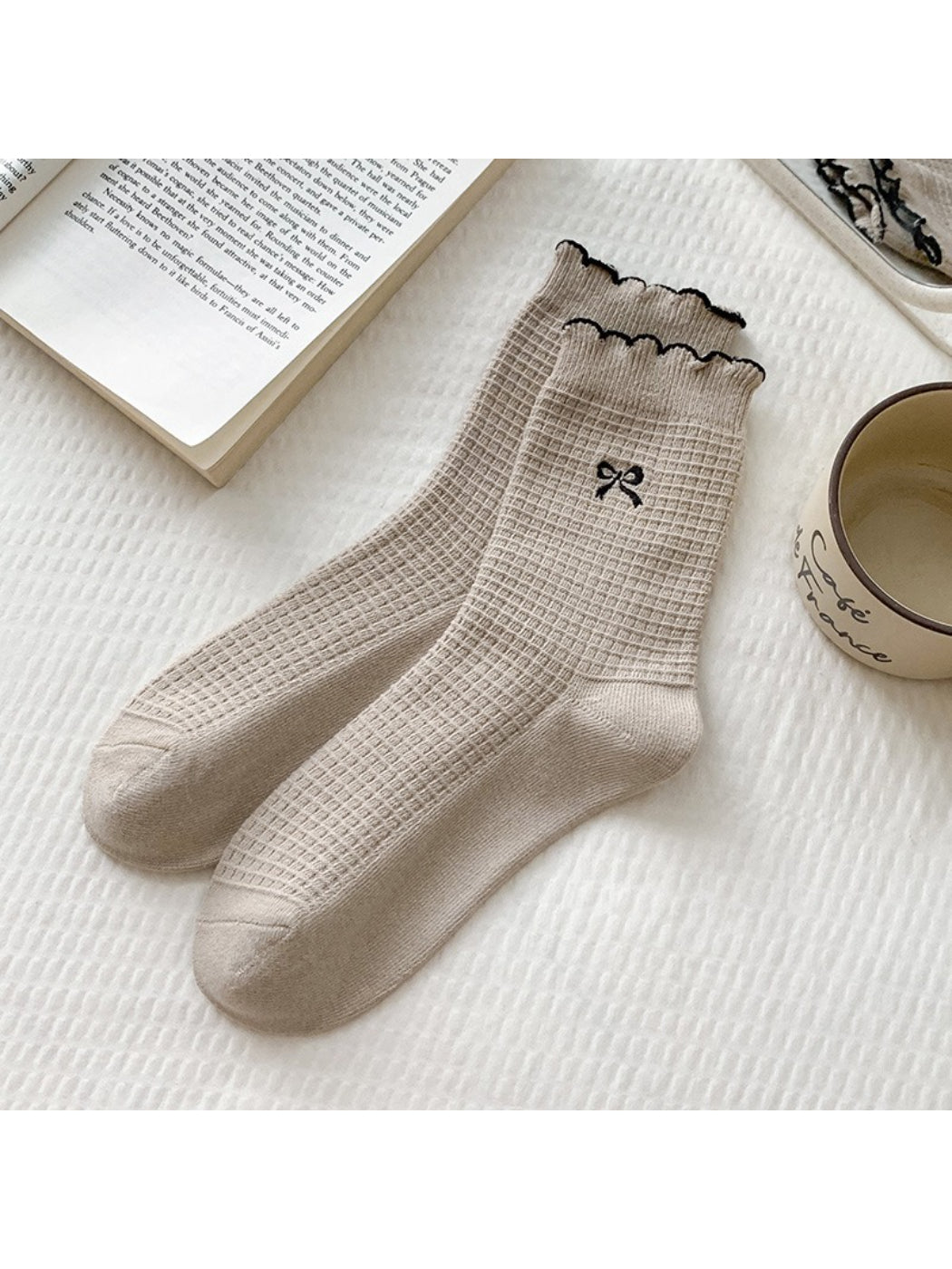 Rufia - Embroidered Bow Waffle Crew Socks product image 7