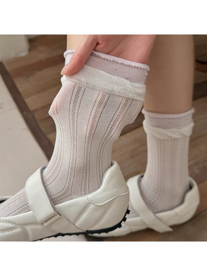 Rufia - Ruffle Cuff Two-toned Crew Socks