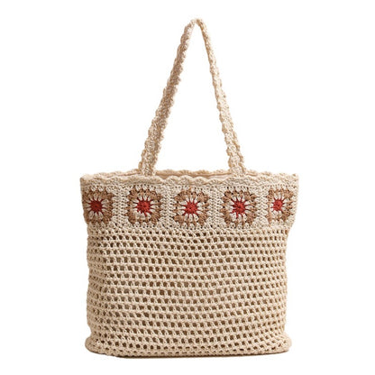 Cosbai - Large Crochet Flower Shoulder Bag - Vintage & Spacious
