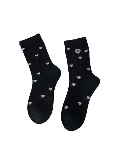 Rufia – Sweet Mid-Calf Socks with Heart & Bow Print