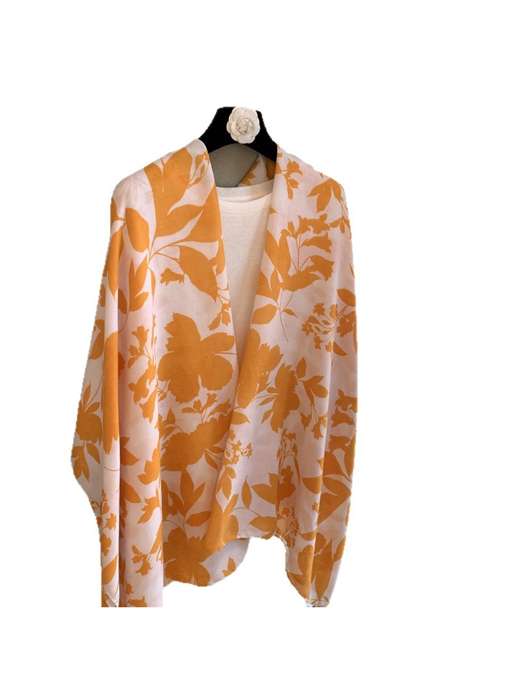 Scarvii - Leaf Print Long Drape Shawl