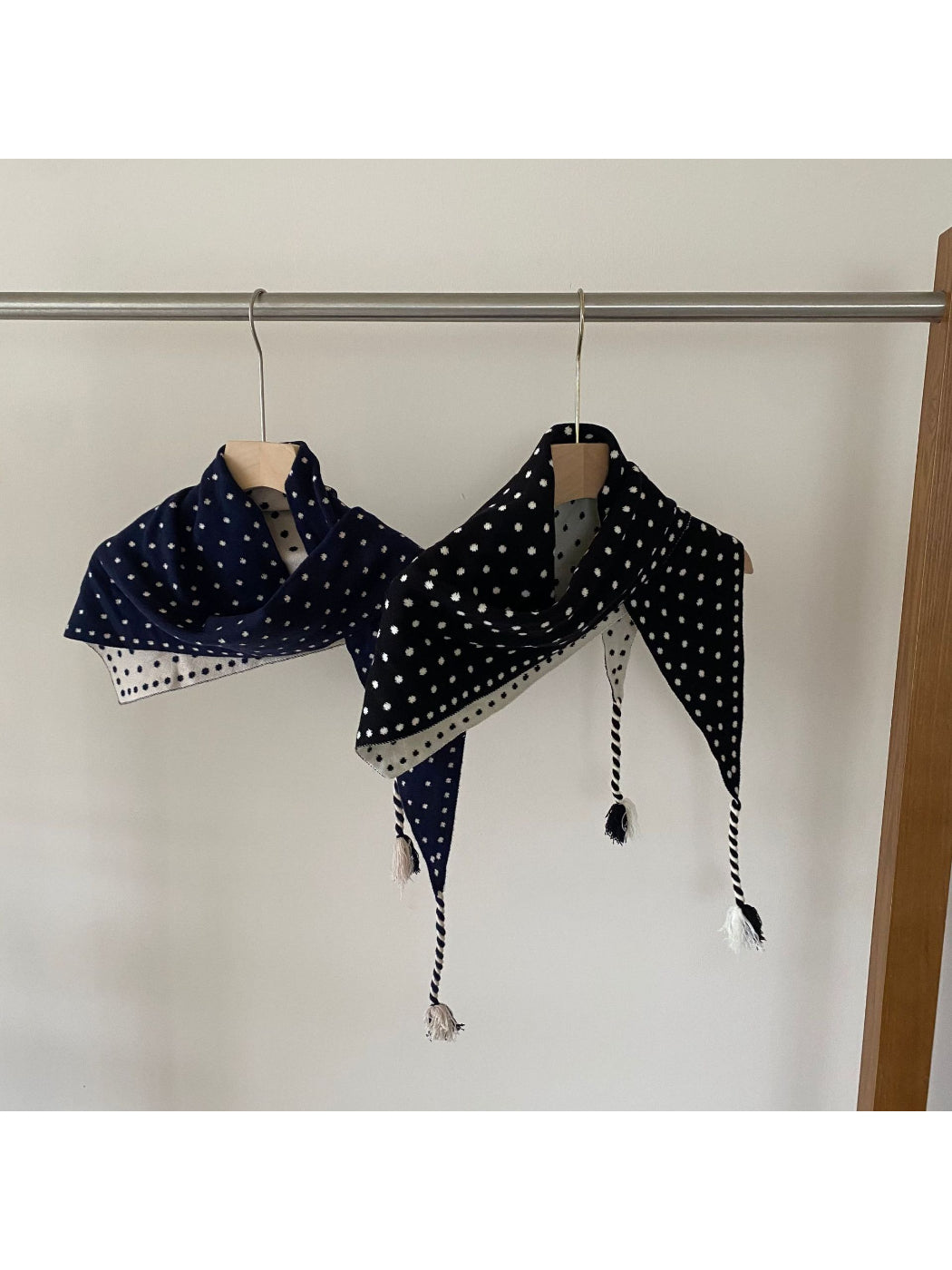 Scarvii - Polka Dot Tassel Triangle Scarf