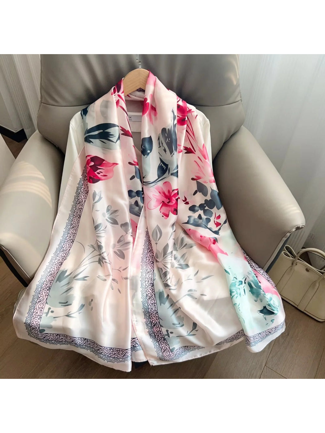 Scarvii Pink Floral Long Scarf Wrap