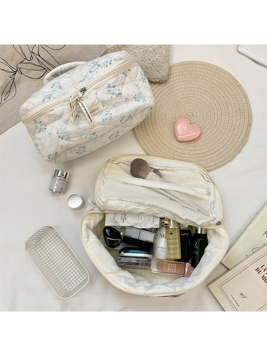 Cosbai - Floral Quilted Cosmetic Bag