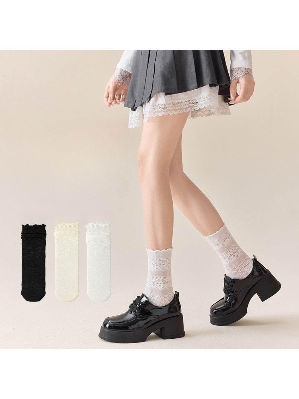 Rufia - Romantic Lace Knit Crew Socks product image 1