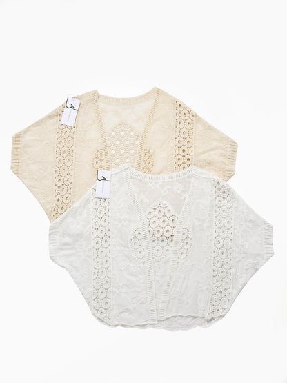 Crosa - Lace Open Front Cardigan with Batwing Sleeves