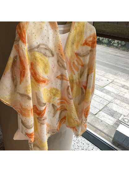 Scarvii - Orange Print Plain Weave Wrap Scarf
