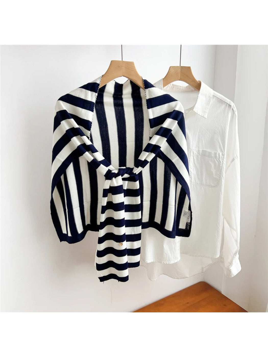 Scarvii - Striped T-Shaped Knit Scarf