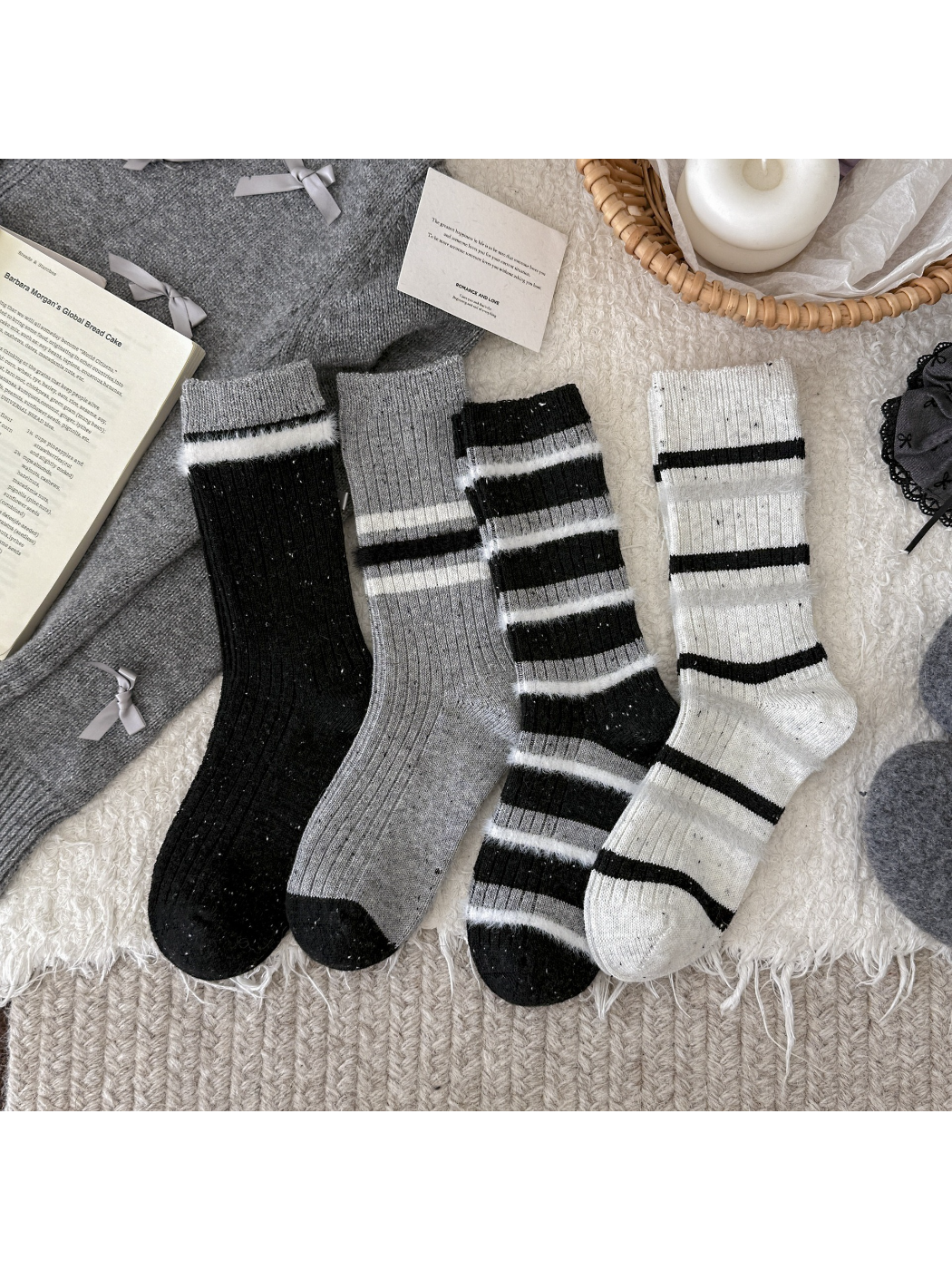 Rufia - Cozy Striped Ribbed Crew Socks