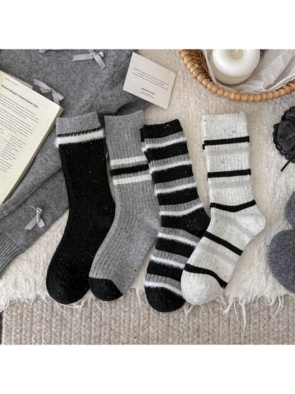 Rufia - Cozy Striped Ribbed Crew Socks
