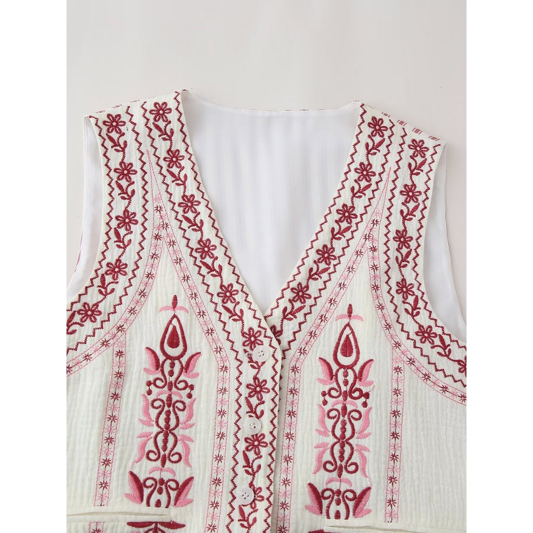 Crosa - Embroidered V-Neck Top – Classic & Versatile