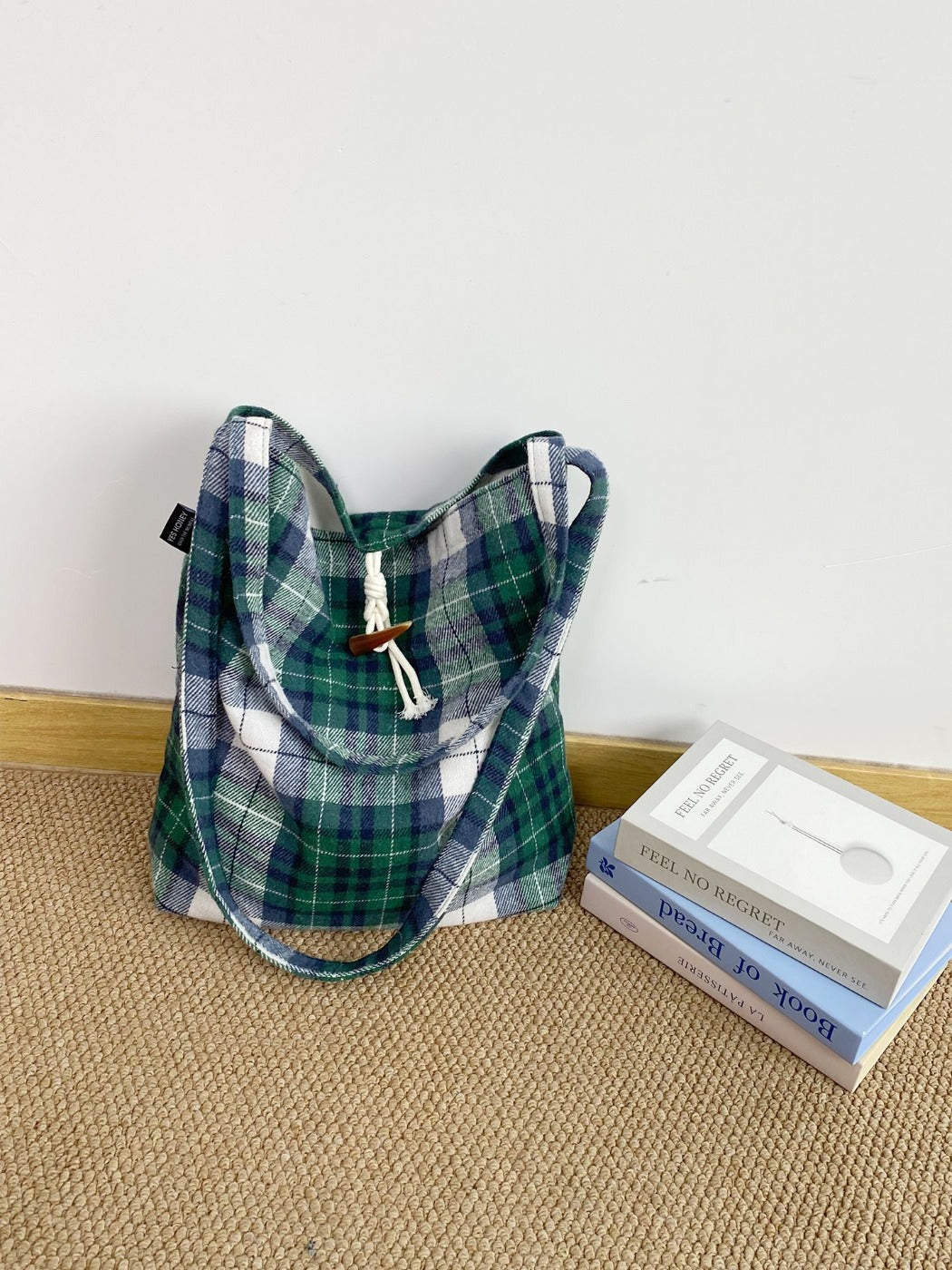 Cosbai – Vintage Plaid Tote with Knotted Detail