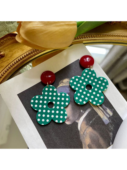 Earwish - Polka Dot Flower Drop Earrings