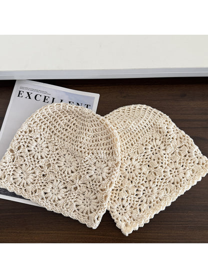 Haila - Openwork Floral Round Crown Knit Hat