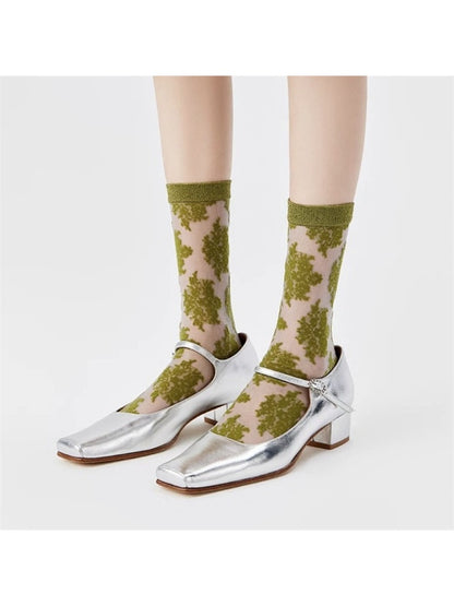 Rufia - Flocked Floral Crew Socks