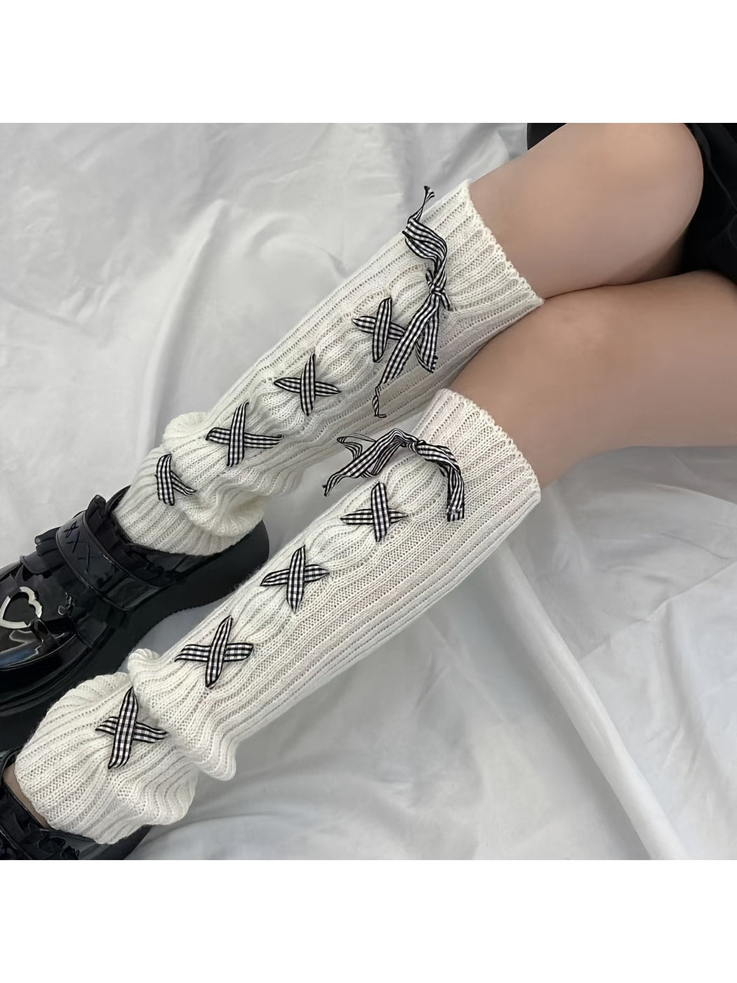 Cozyra - Tie Strap Jacquard Leg Warmers