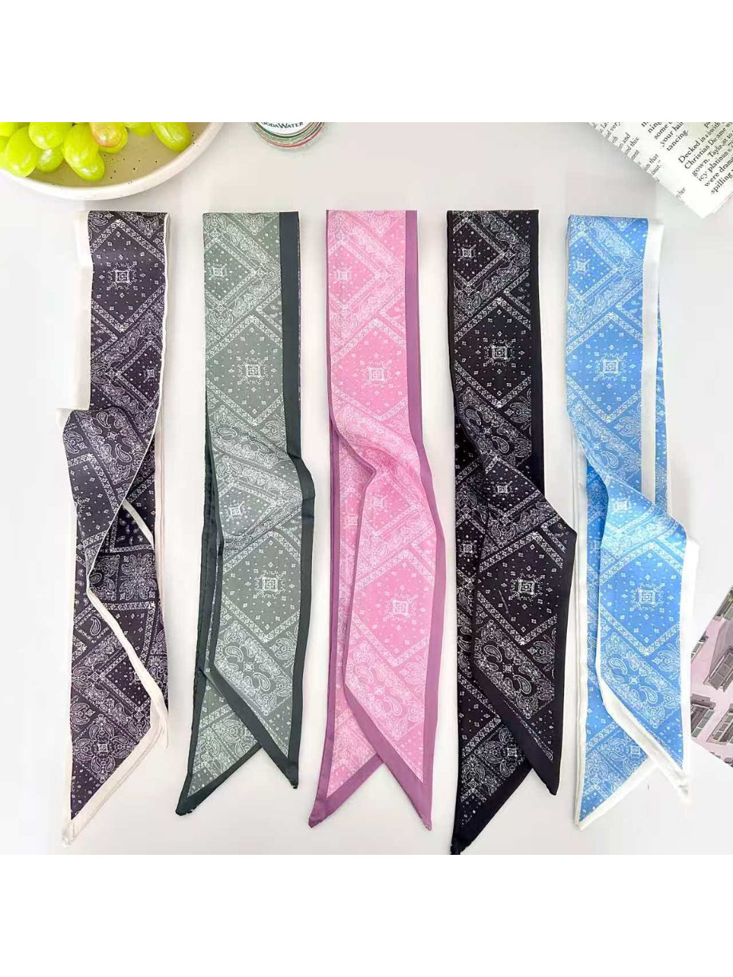 Scarvii Graphic Paisley Detail Skinny Scarf