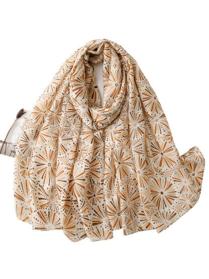 Close-up of Scarvii scarf fabric showing detailed retro floral design