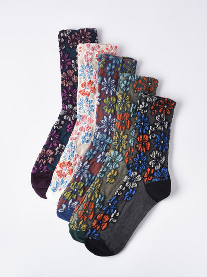 Rufia - Royal Floral Pattern Wide-Cuff Socks
