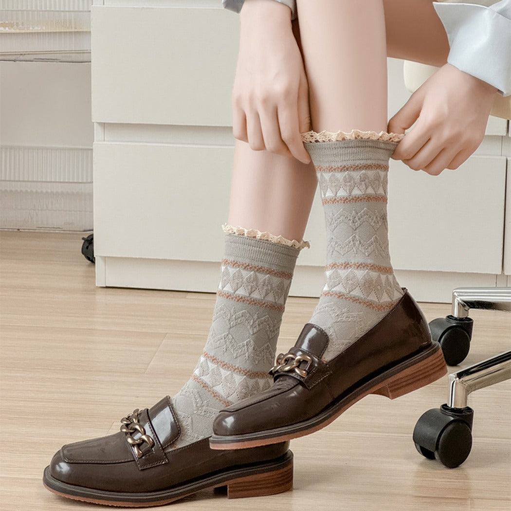 Rufia - Maillard Lace Trim Crew Socks - Elegant & Warm