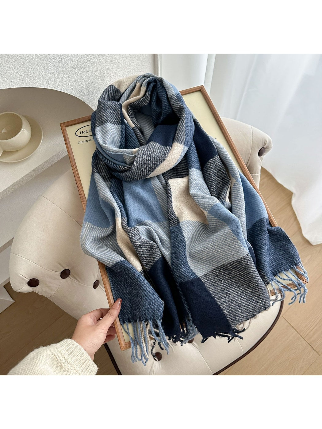 Scarvii - Colorblock Plaid Fringed Winter Scarf