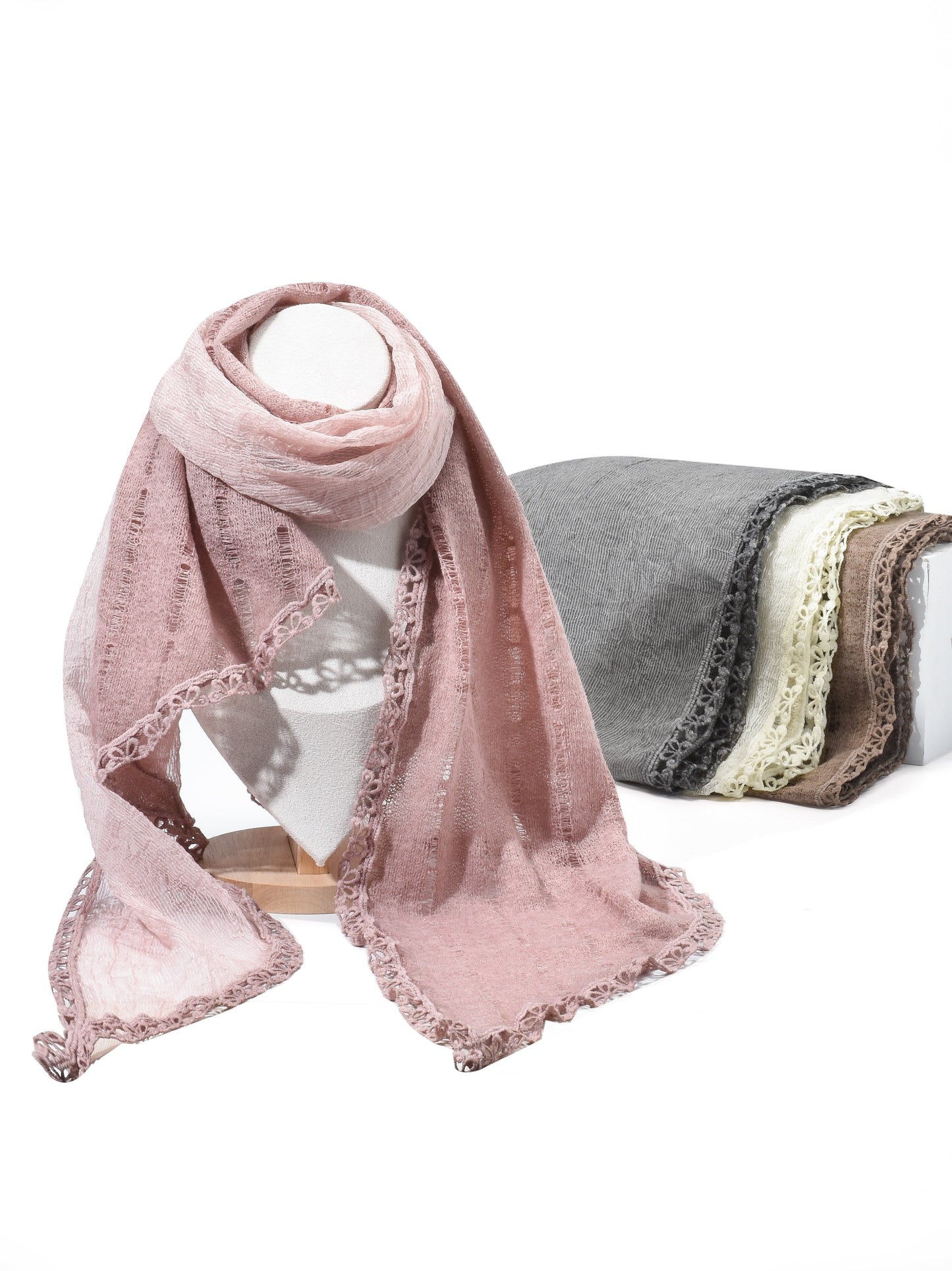 Scarvii - Vintage Bow Lace Trim Scarf