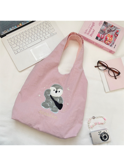 Cosbai - Embroidered Bear and Bunny Hobo Bag