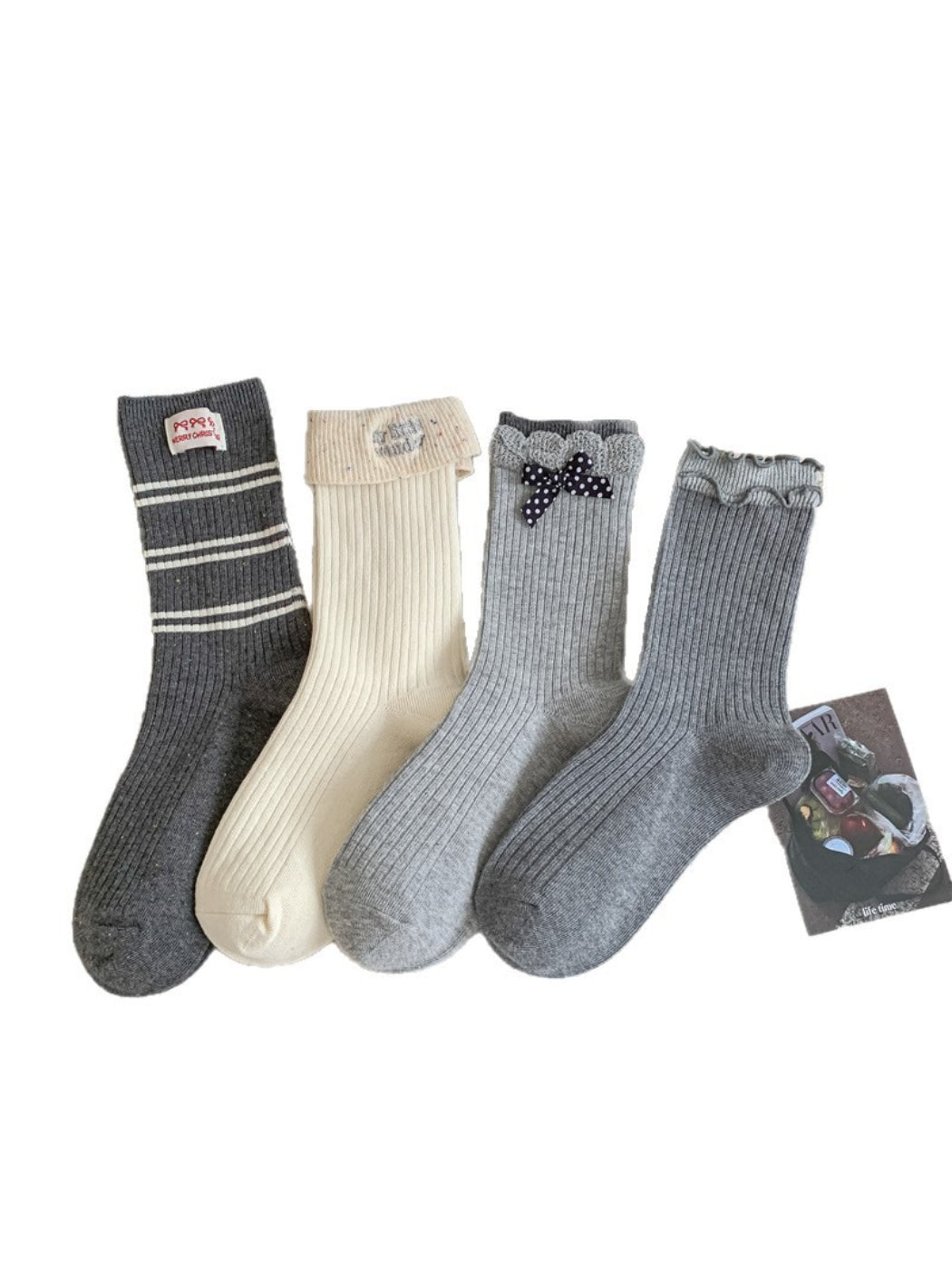 Rufia - Ribbed Stripe and Bow Detail Crew Socks product image 4