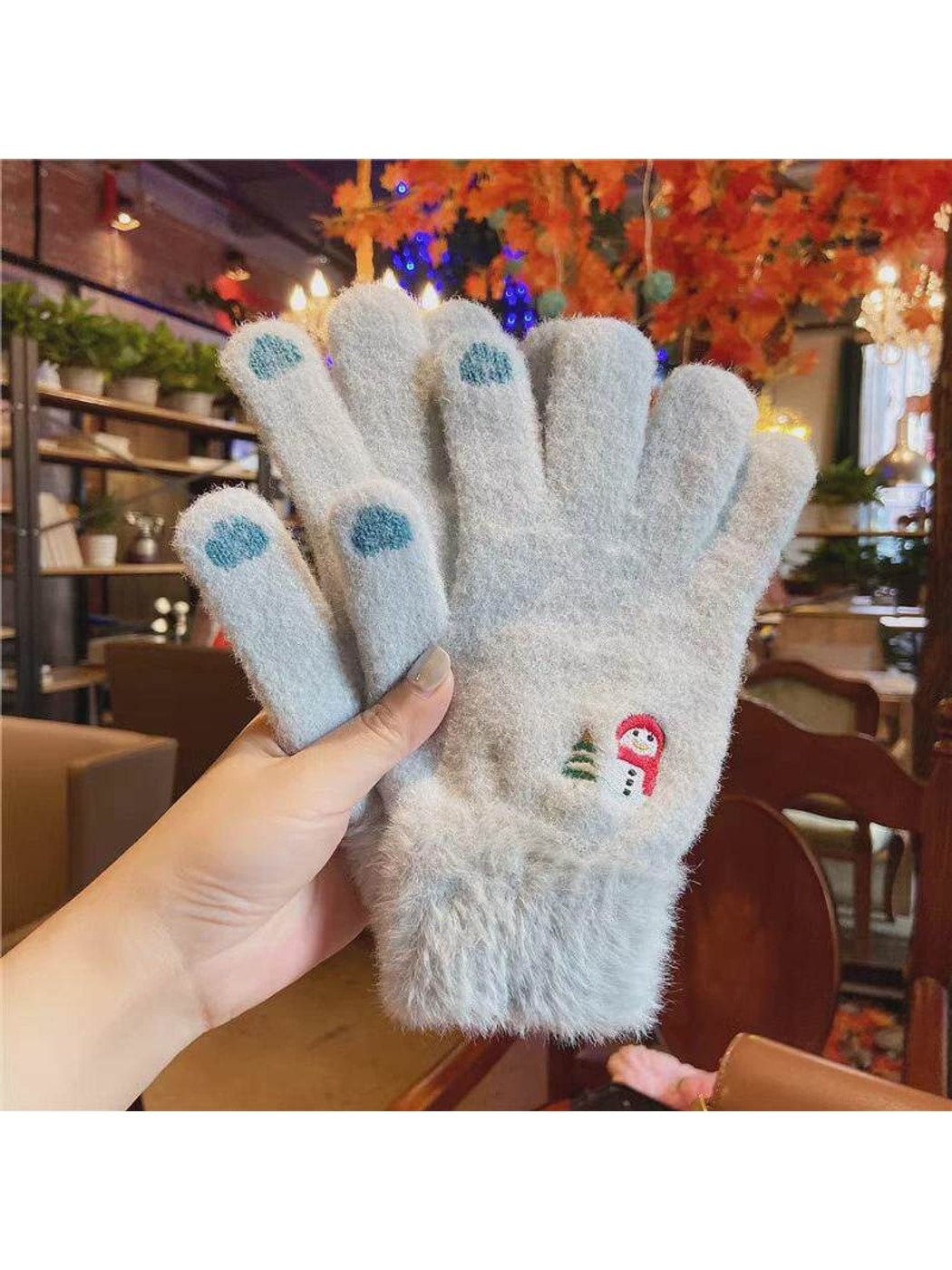 Gloving - Snowman Embroidered Plush Cuff Winter Gloves