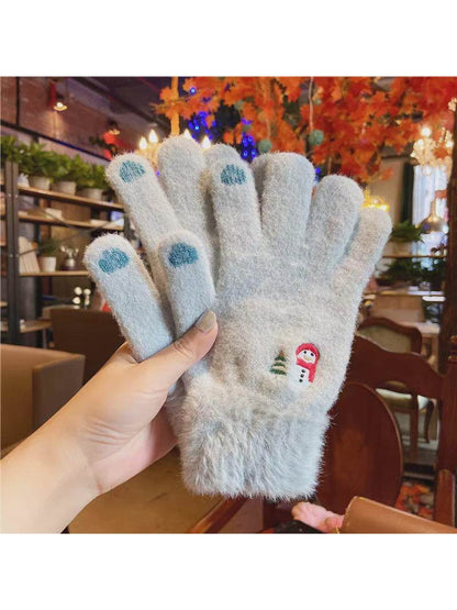 Gloving - Snowman Embroidered Plush Cuff Winter Gloves