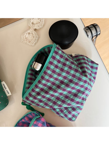 Cosbai - Polka Dot and Plaid Zip Pouch