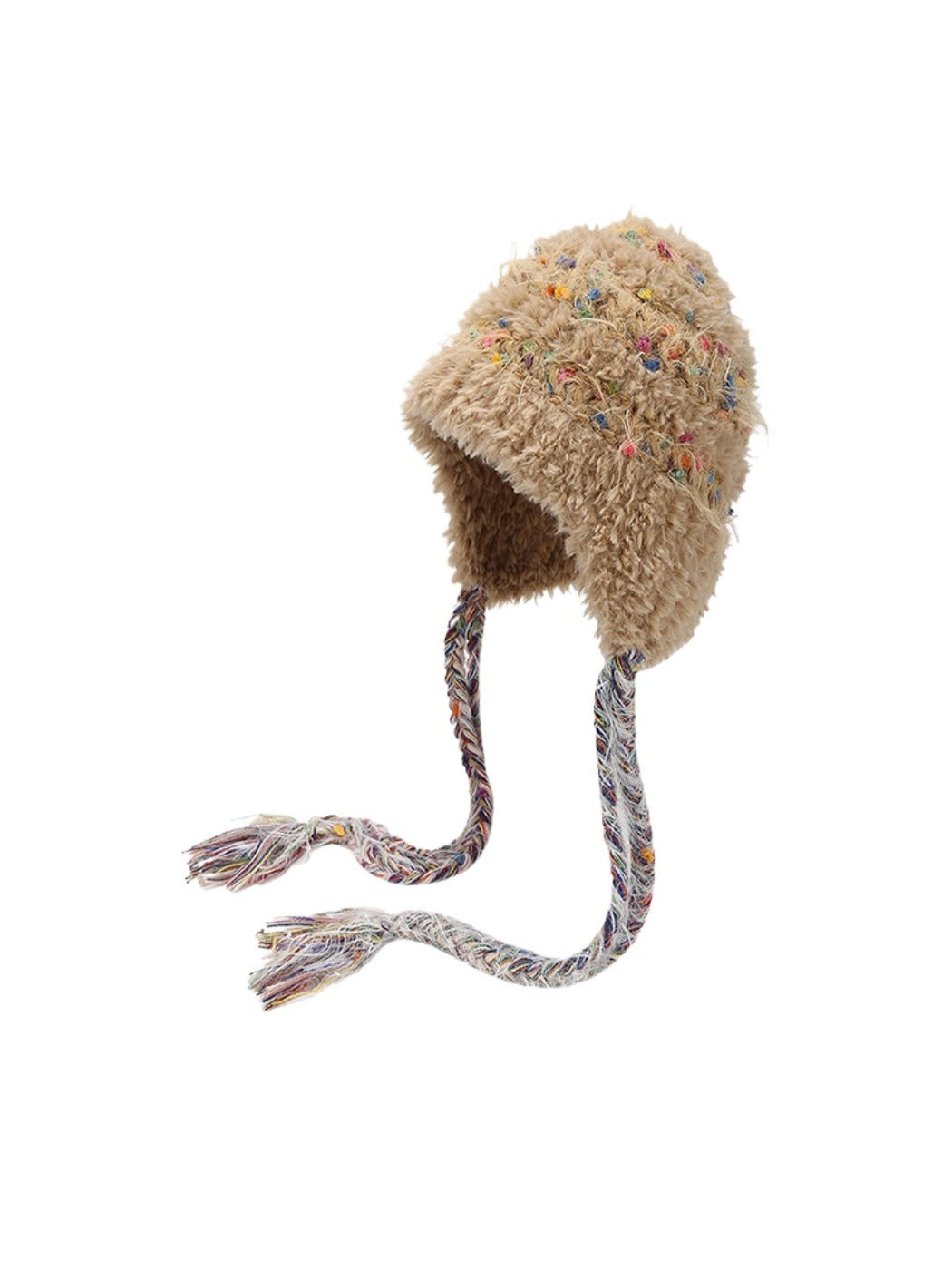 Haila – Plush Knitted Beanie with Colorful Dots & Earflap & Ties
