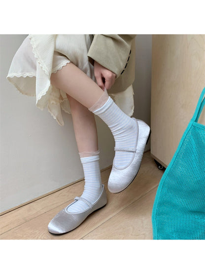 Rufia - Ruffle Cuff Stripe Mid Calf Socks