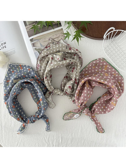 Scarvii - Vintage Cherry Pattern Polka Dot Neck Scarf